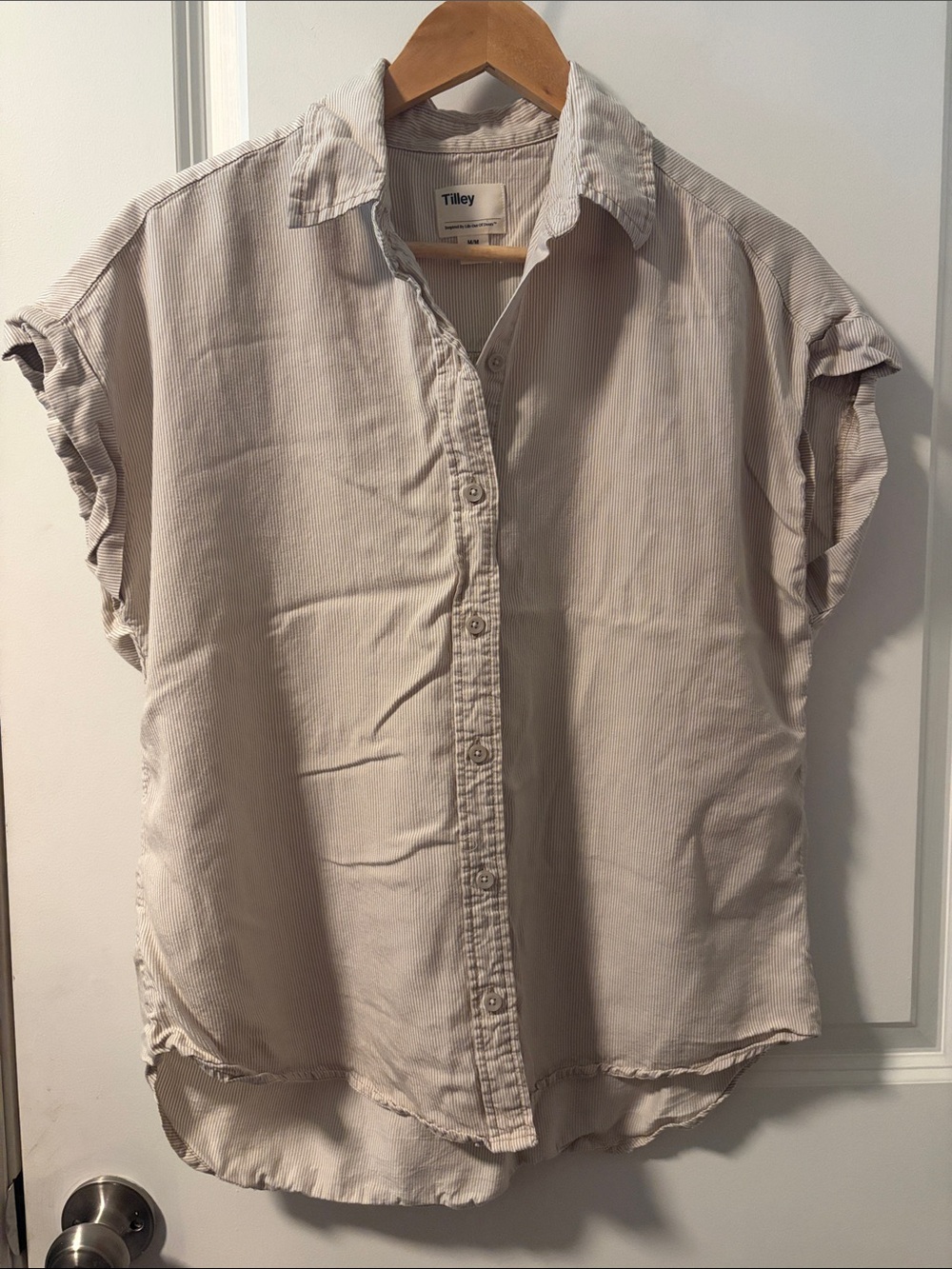Tilley Women's Short Sleeve Button-Down Shirt in Light Beige